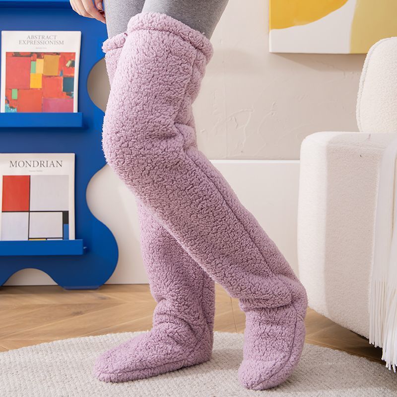 Over Knee High Fuzzy Long Socks Winter Warm Cold Leg Knee Joint Cold-proof Stockings Home Floor Sleeping Socks Image