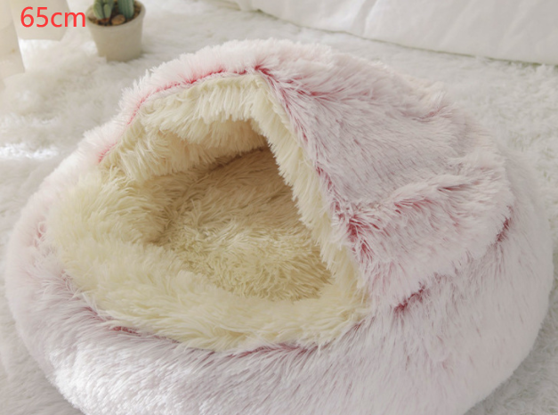 2 In 1 Dog And Cat Bed Pet Winter Bed Round Plush Warm Bed House Soft Long Plush Pets Bed Image