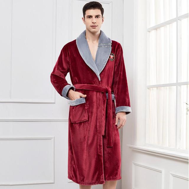 Winter Flannel Lovers Robe Gown Elegant Solid Casual Sleepwe Image