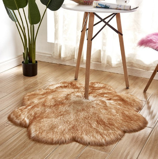 Artificial Woolen Carpet Rug Floral Shape Sheepskin Hairy Carpet Faux Mat Seat Pad Fur Warm Tapetes Floor Mat Soft Area Rug Image