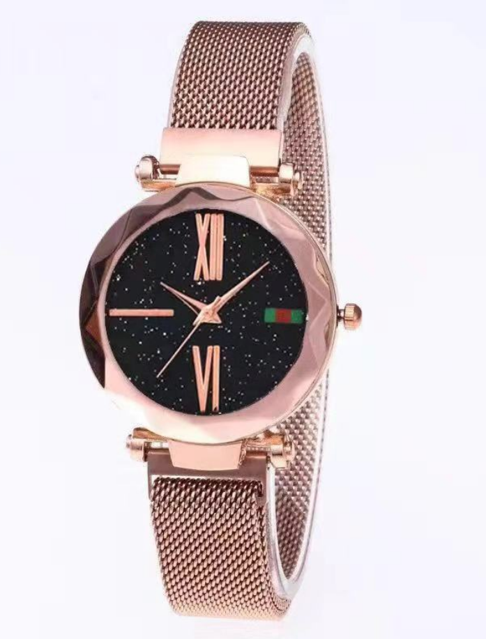 Luxury Women Watches Mesh Ladies Clock Magnet Buckle Starry Diamond Geometric Surface Quartz Wristwatch Image