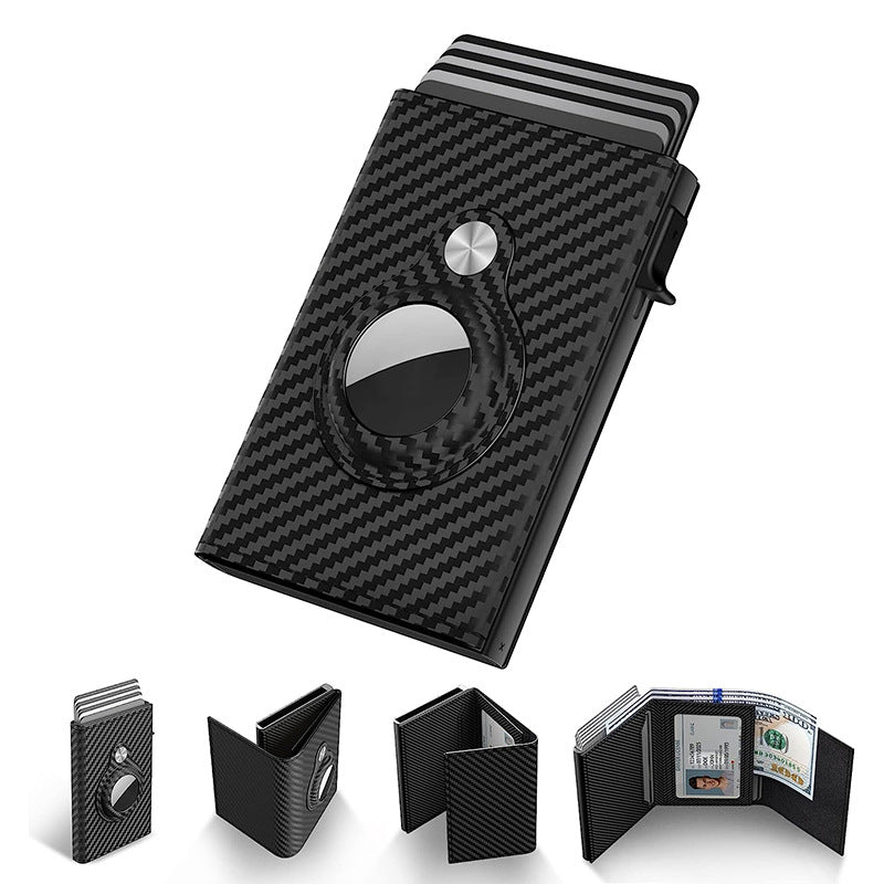 Carbon Fiber Leather Card Holder Black Stripe Multifunctional Image