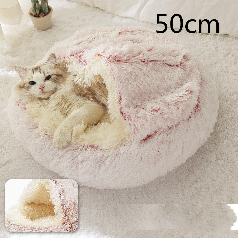 2 In 1 Dog And Cat Bed Pet Winter Bed Round Plush Warm Bed House Soft Long Plush Pets Bed Image