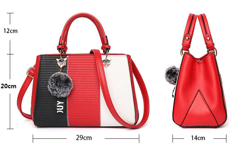 Women Hairball Ornaments Totes Patchwork Handbag Party Purse Ladies Messenger Crossbody Shoulder Bags Women Handbags Image