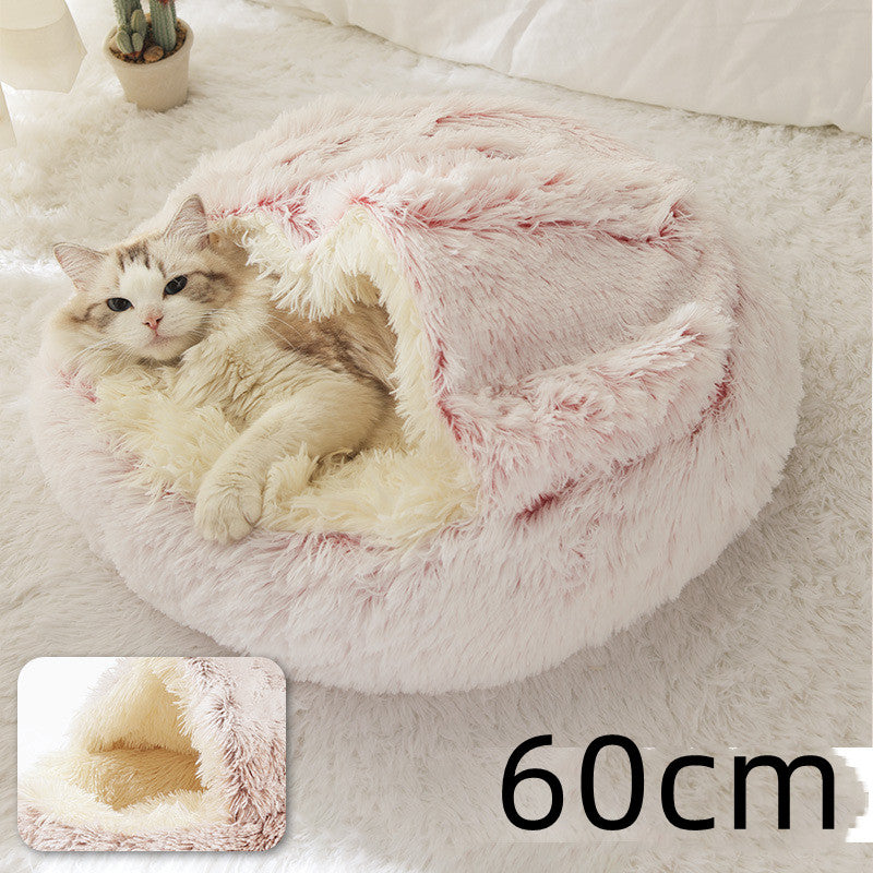 2 In 1 Dog And Cat Bed Pet Winter Bed Round Plush Warm Bed House Soft Long Plush Pets Bed Image