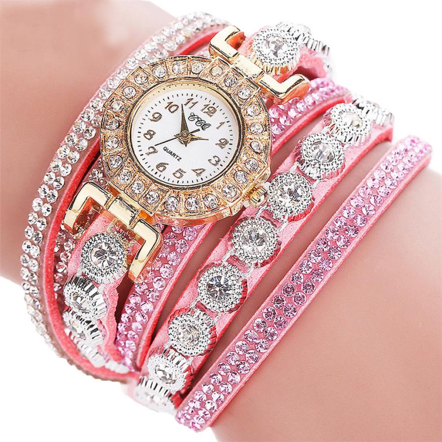 Relogio masculino Women Quartz Women PU Leather Rhinestone Watch Bracelet Watches Image