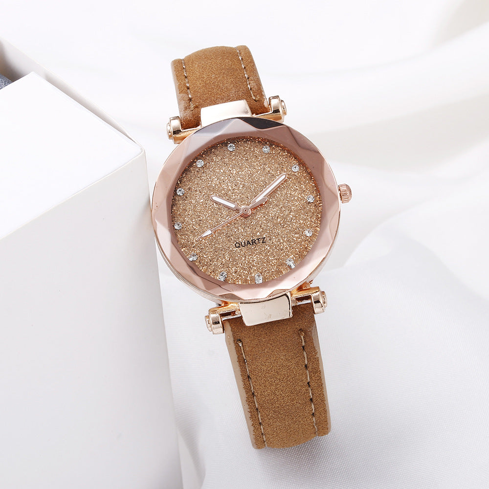 Casual Women Romantic Starry Sky Wrist Watch Leather Rhinestone Designer Ladies Clock Image