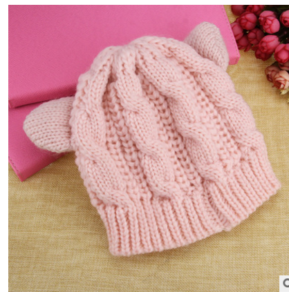 Hand Made 3D Cute Knitted Cat Ear Beanie For Winter Image