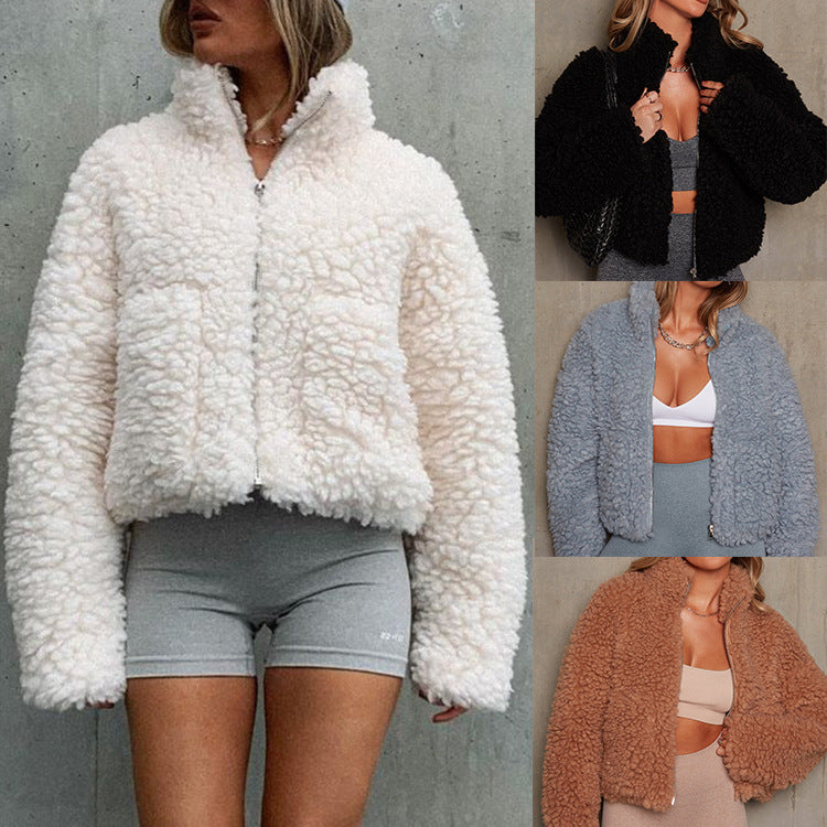 Fashion Cashmere Cardigan Short Jacket Lamb Wool Coat Women Image