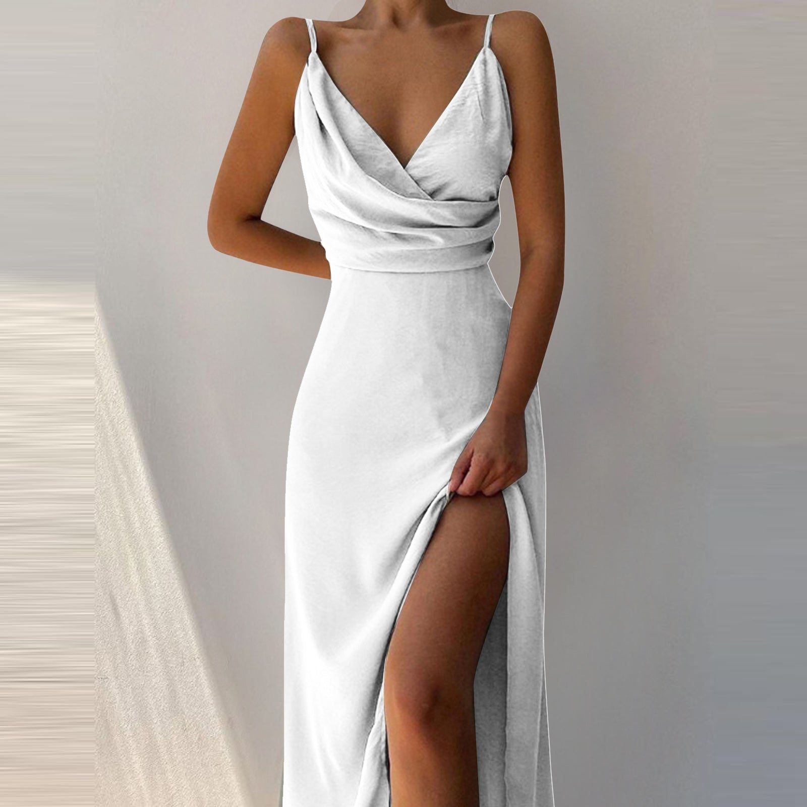 V-neck Slip Dress Low Cut Printed Slit Dress Image