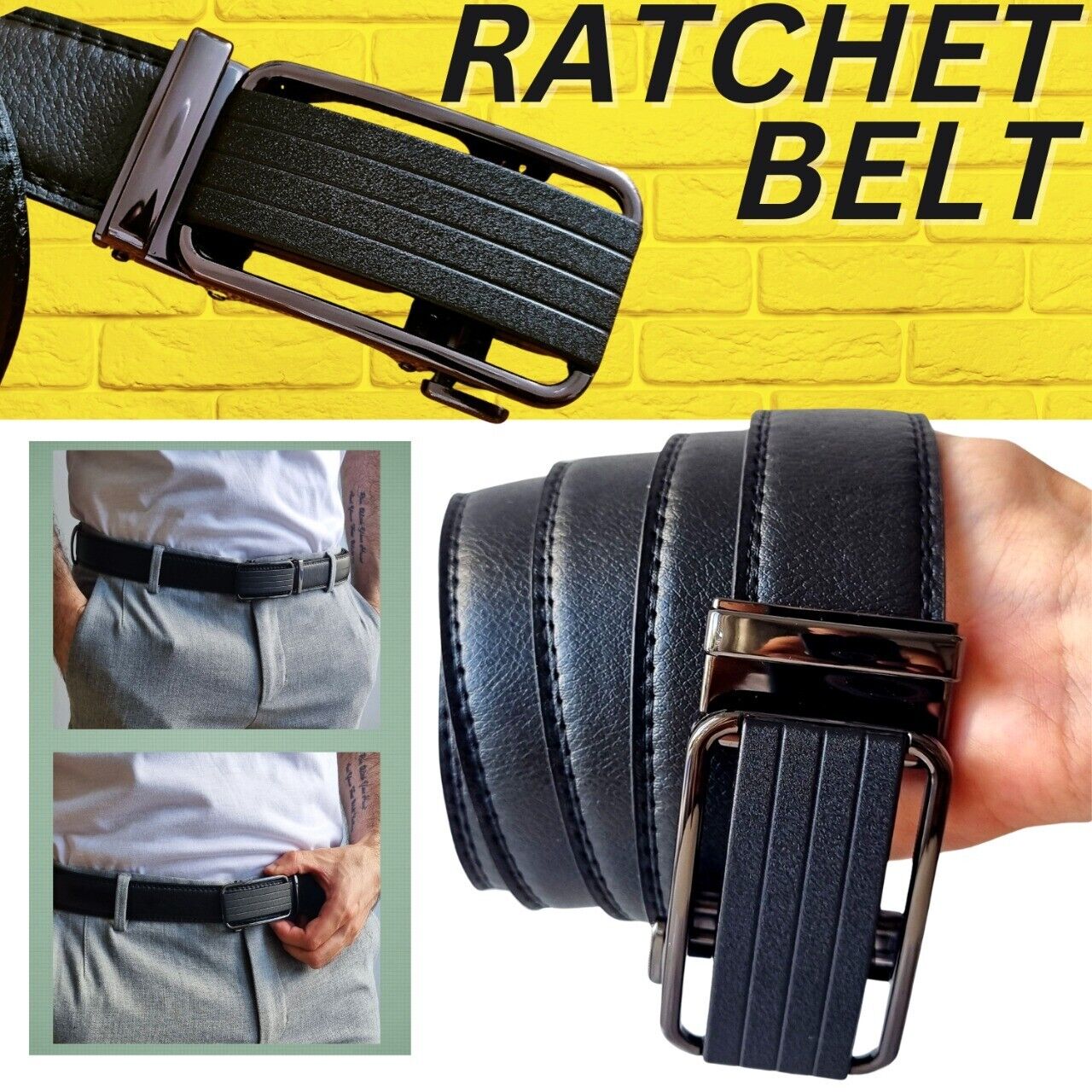 Men's Ratchet Belt Leather Mens Belt With Slide Buckle Ratchet Belts For Men USA Image
