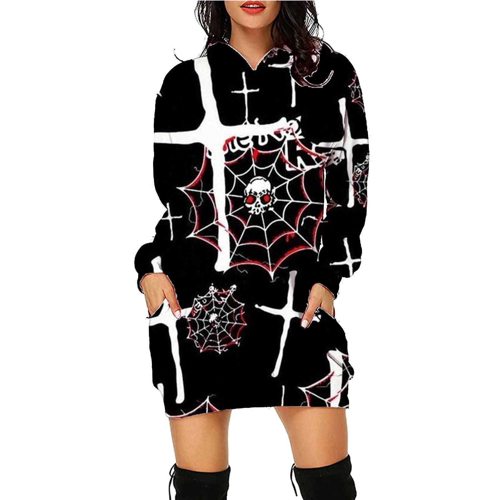 Halloween Print Long Hoodie With Pockets Sweater Long Sleeve Clothes Women Image