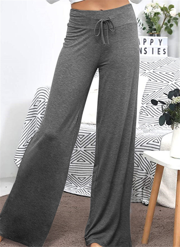 Wide Leg High Waist Elastic Band Casual Pants Image