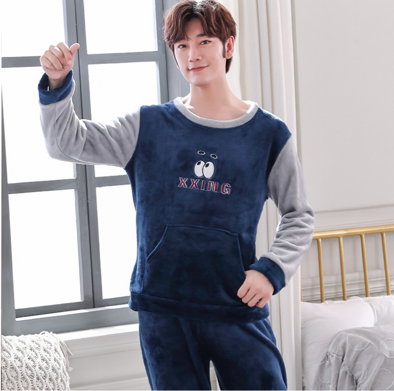 Coral Velvet Thickened Plus Velvet Cartoon Men's Pajamas Image