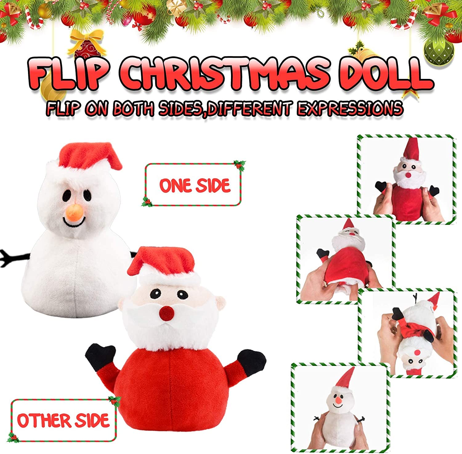 Santa Plush Snowman Plush Toy Reversible Christmas Santa Claus Double Side Stuffed Plushie Soft Doll New Year Birthday Gift for Kids Amazon Platform Banned Image