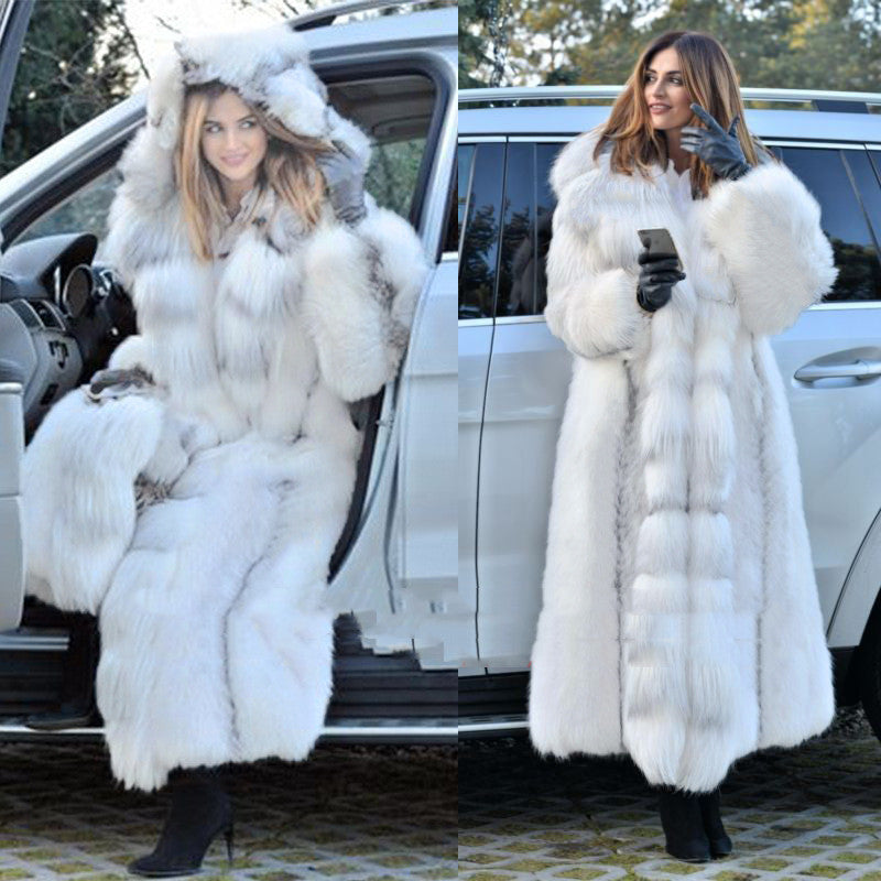 Women's Long Style White Long Fur Coat Image