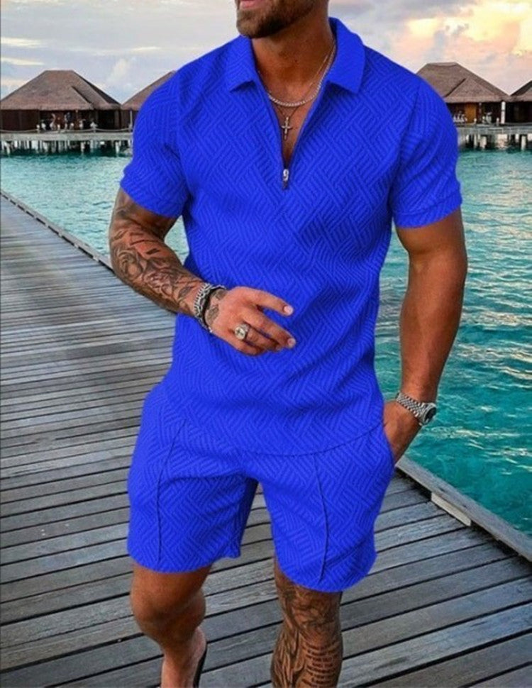 New Men's Summer Short Sleeve Shorts Casual Suit Image