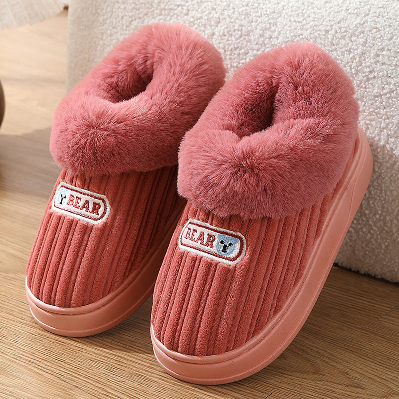 Winter Warm House Slippers Woman Plush Covered Heel Cotton Shoes Indoor And Outdoor Thick-soled Non-slip Fluffy Slippers For Men Image