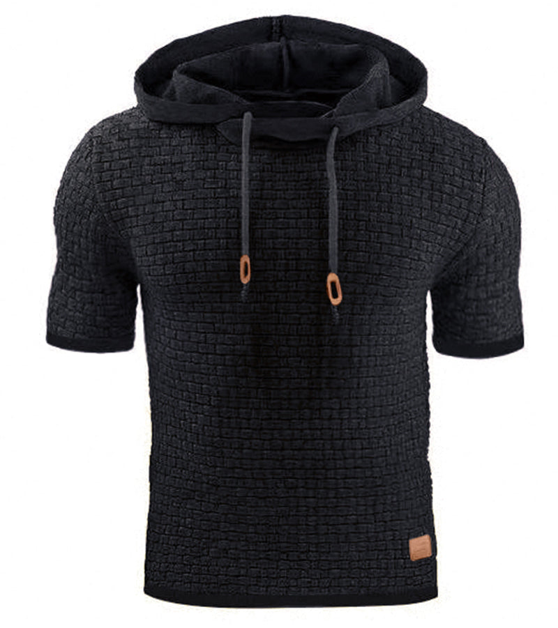 Mens Hooded Sweatshirt Short Sleeve Solid Knitted Hoodie Pullover Sweater Image