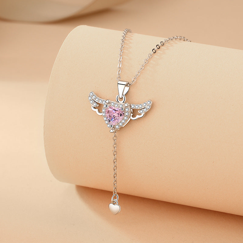 Cupid Heart Angel Wings Tassel Necklace Clavicle Chain Women Jewelry Gift Valentine's Day Image