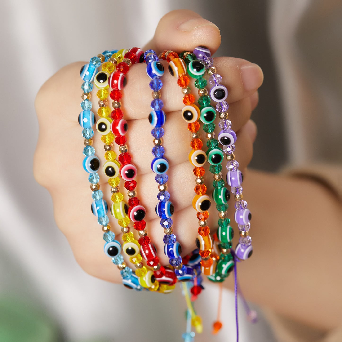 Eye Crystal Bead Pull Adjustable Bracelet