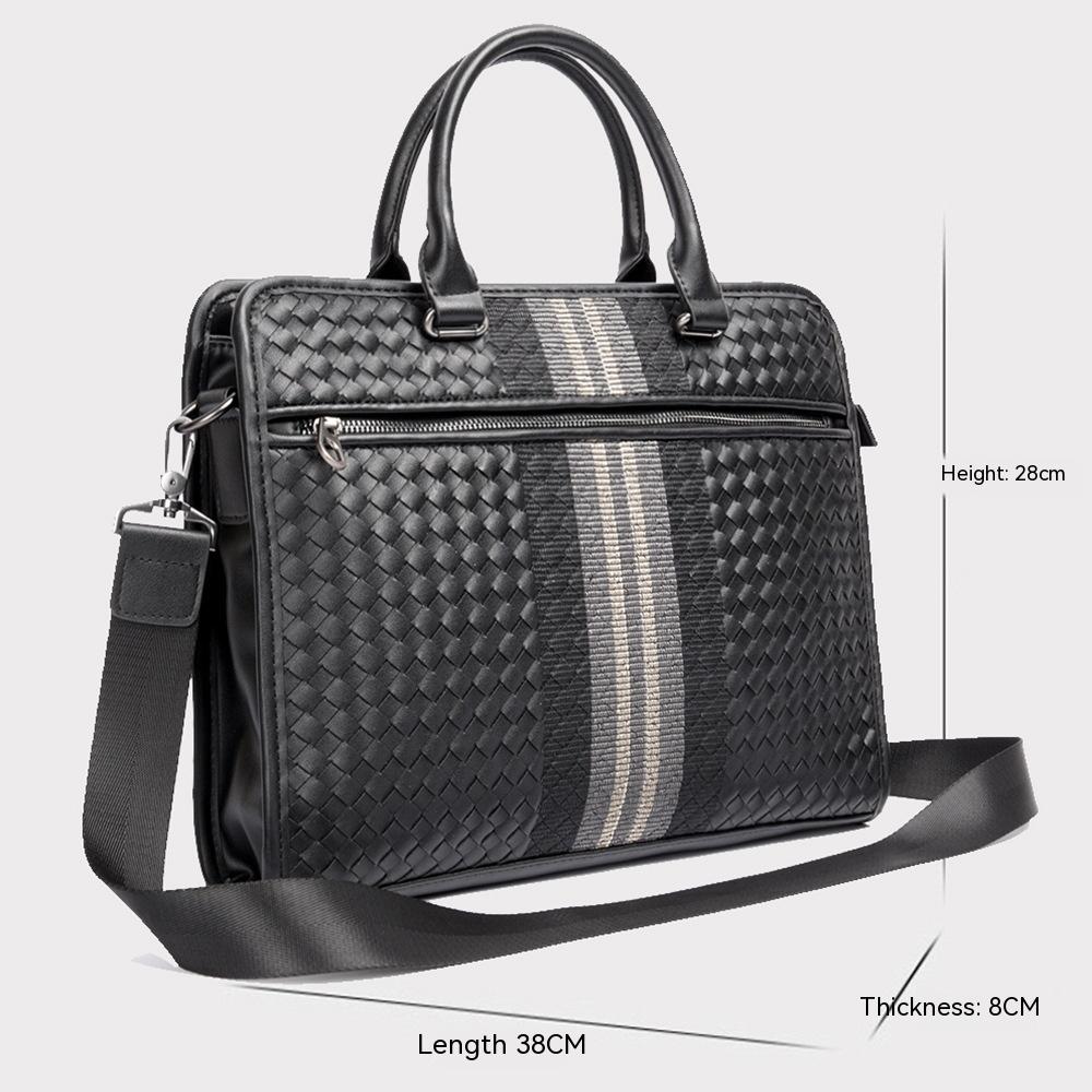 Stitching Woven Business Casual Briefcase Men's Shoulder Crossbody Computer Bag Image