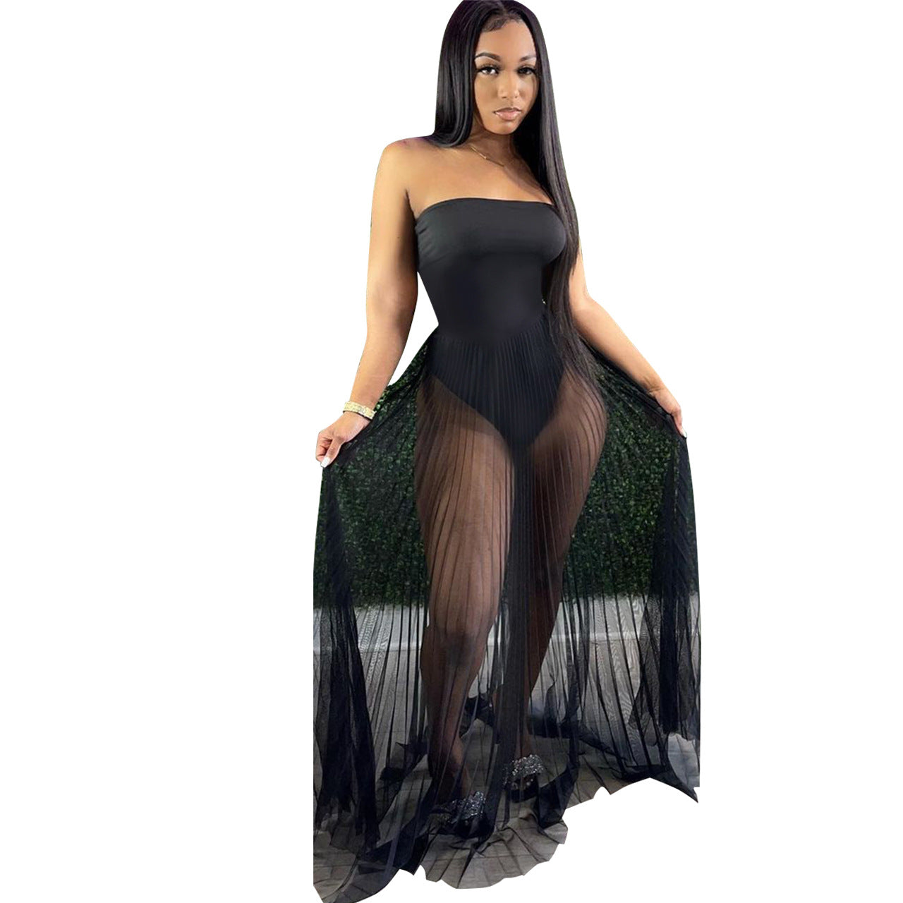 Sexy Mesh See-through Dress With Wrapped Chest Image