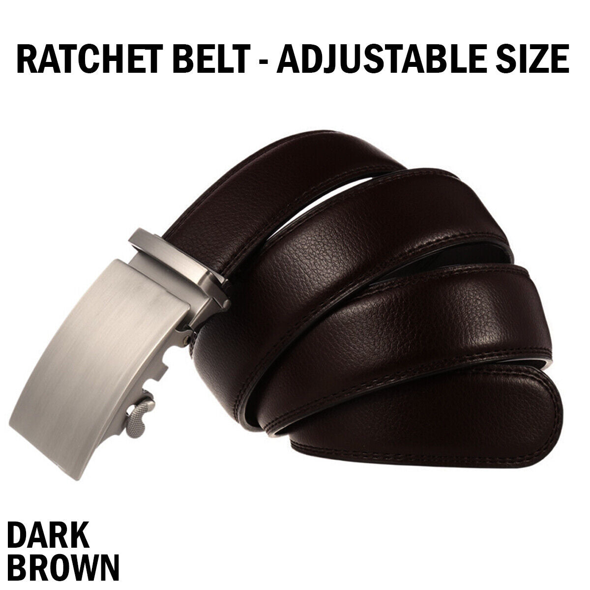 Microfiber Leather Mens Ratchet Belt Belts For Men Adjustable Automatic Buckle Dark Brown Image