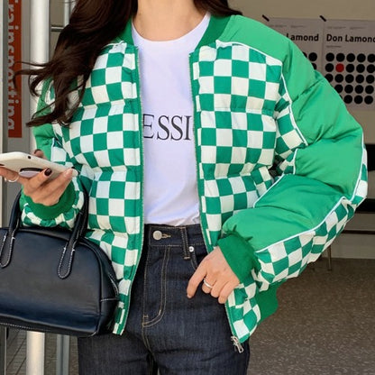 Retro Fried Street Contrast Color Checkerboard Casual Padded Jacket