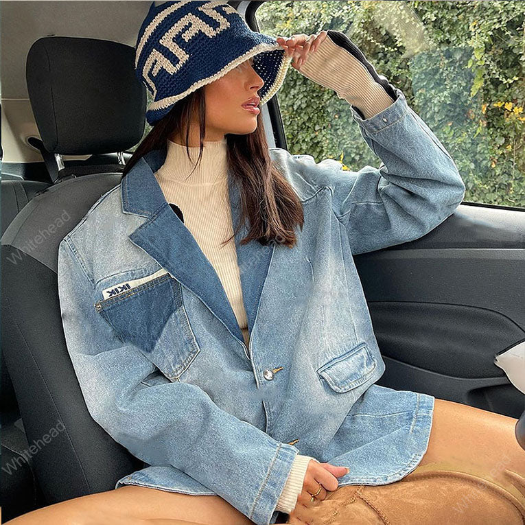 American Retro Blue Super Fire Suit Style Denim Jacket Image