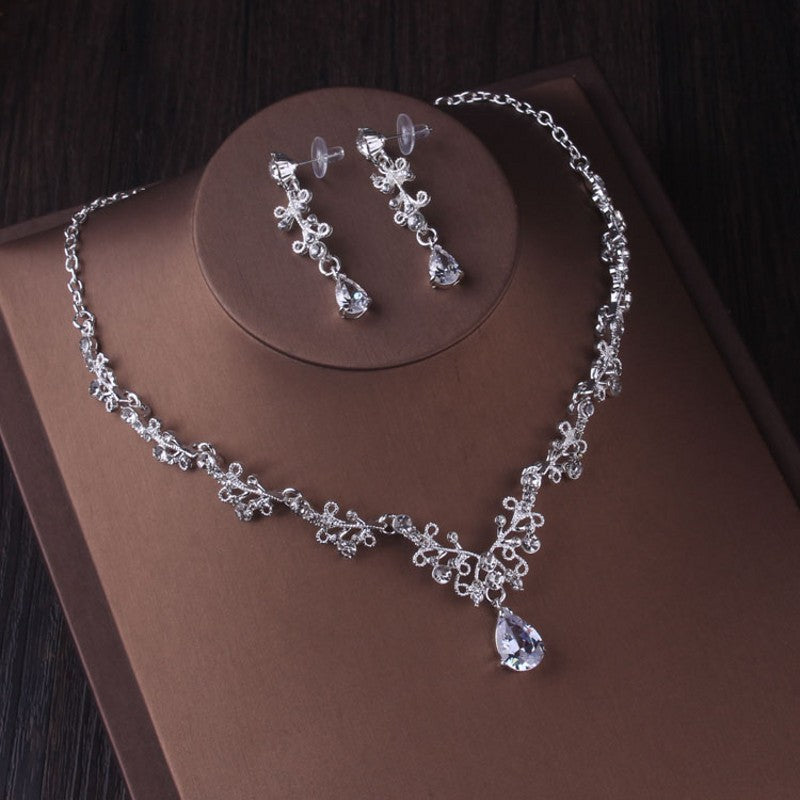 Silver Crystal Drop Bridal Jewelry Set Image