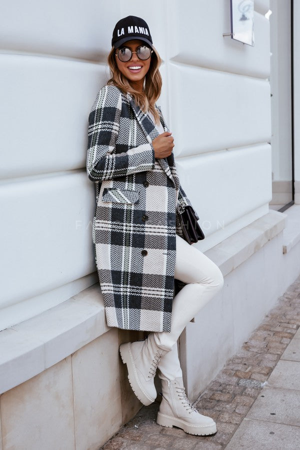 European And American Fashion Plaid Woolen Coat Image