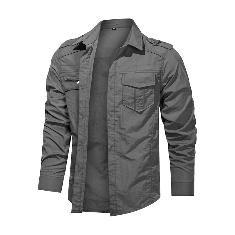 Men Shirt Outwear Military Thin Long Sleeve Shirts Quick-dry Solid Casual Fit Men Shirt Image