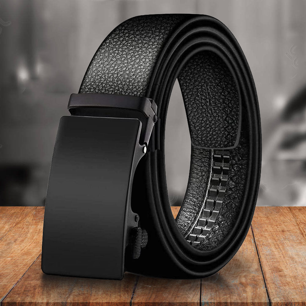 Microfiber Leather Mens Ratchet Belt Belts For Men Adjustable Automatic Buckle Black Image