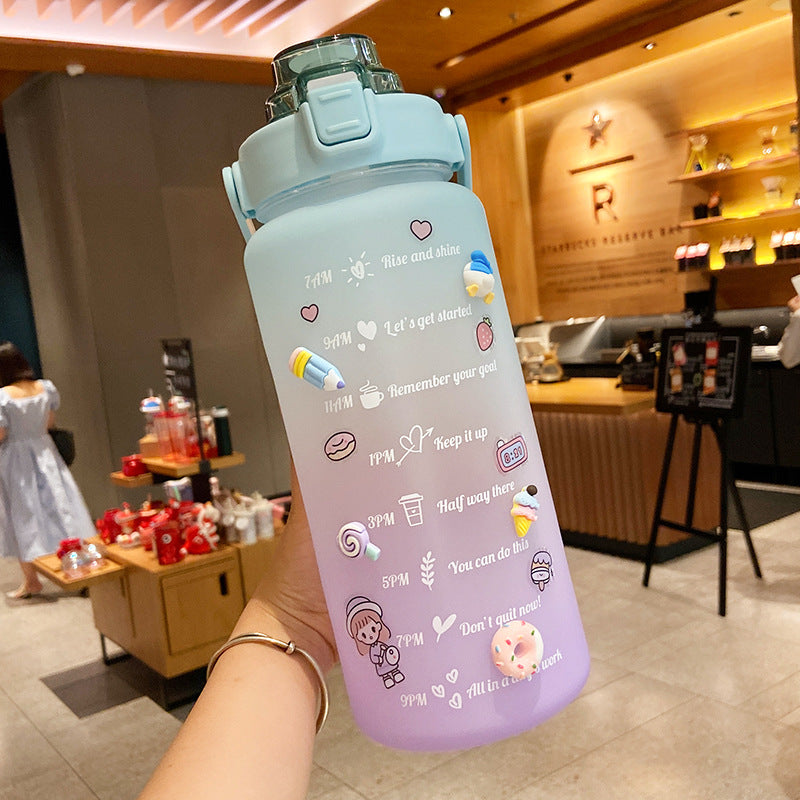 Stickers Water Bottle With Straw 2000ml Cute Portable Scale Bottle Image