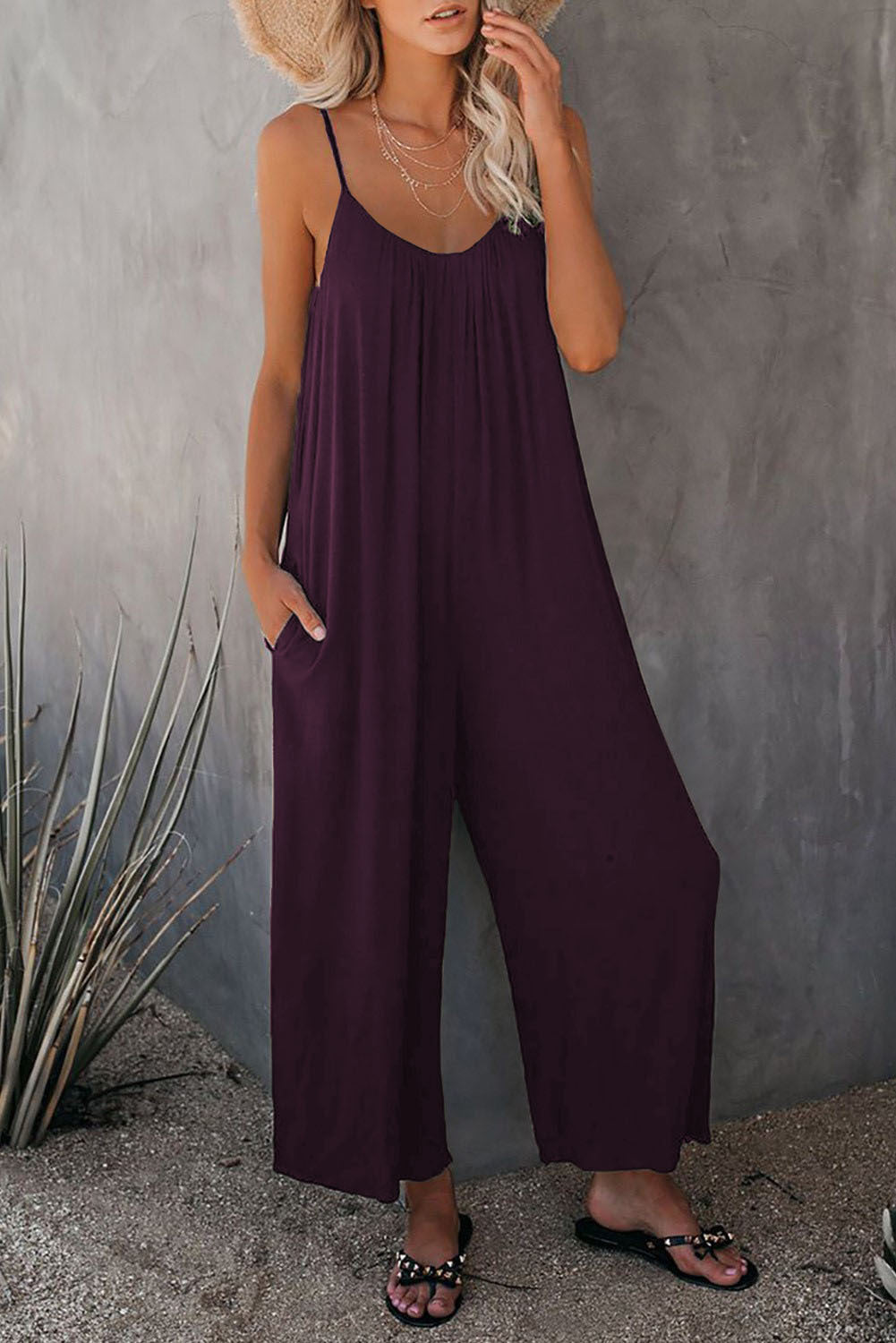 Women's Loose Sleeveless Jumpsuits Romper Jumpsuit With Pockets Long Pant Summer Image