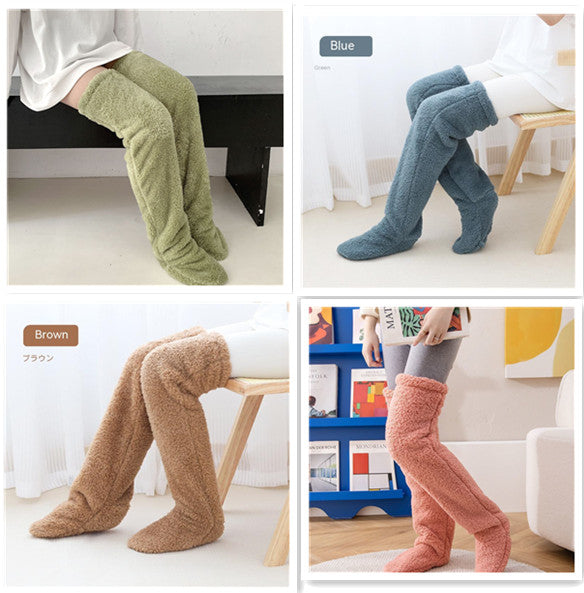 Over Knee High Fuzzy Long Socks Winter Warm Cold Leg Knee Joint Cold-proof Stockings Home Floor Sleeping Socks Image