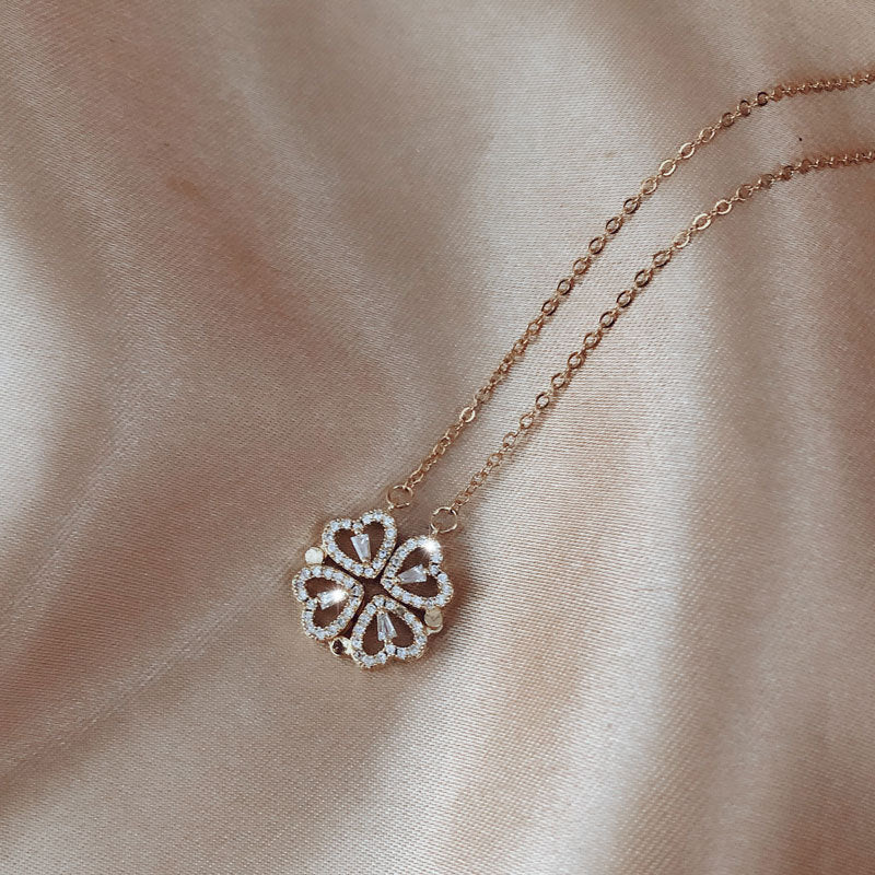 Explosive Style Detachable Deformed Four-leaf Clover Necklace For Women A Multi-wearing Zircon Small Love Short Clavicle Chain Image