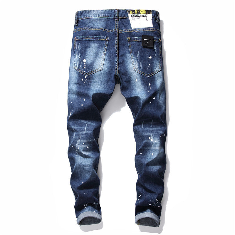 men jeans famous D2 Men slim jeans pants mens denim trousers zipper blue hole Pencil Pants Image