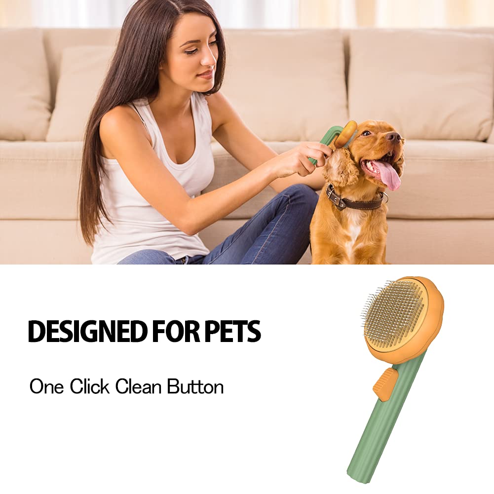 Pet Pumpkin Brush, Pet Grooming Self Cleaning Slicker Brush For Dogs Cats Puppy Rabbit, Cat Brush Grooming Gently Removes Loose Undercoat, Mats Tangled Hair Slicker Brush Image