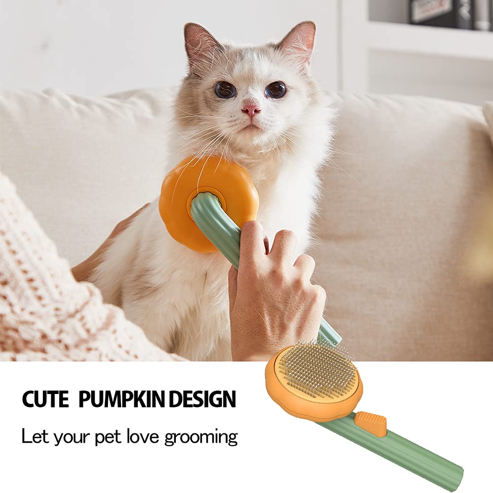 Pet Pumpkin Brush, Pet Grooming Self Cleaning Slicker Brush For Dogs Cats Puppy Rabbit, Cat Brush Grooming Gently Removes Loose Undercoat, Mats Tangled Hair Slicker Brush Image