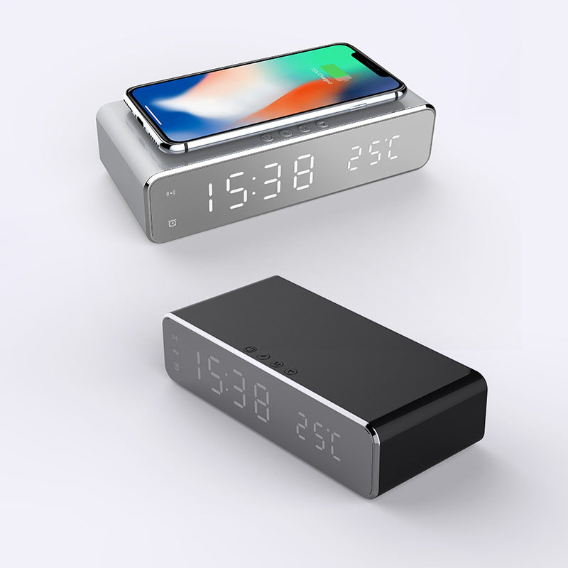 LED Electric Alarm Clock With Wireless Charger Desktop Digital Despertador Thermometer Clock HD Mirror Clock Watch Table Decor Image
