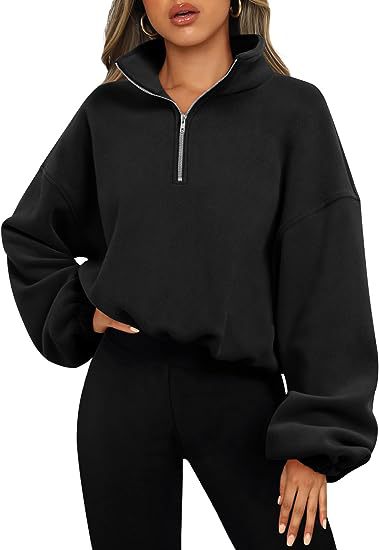 Loose Sport Pullover Hoodie Women Winter Solid Color Zipper Stand Collar Sweatshirt Thick Warm Clothing Image