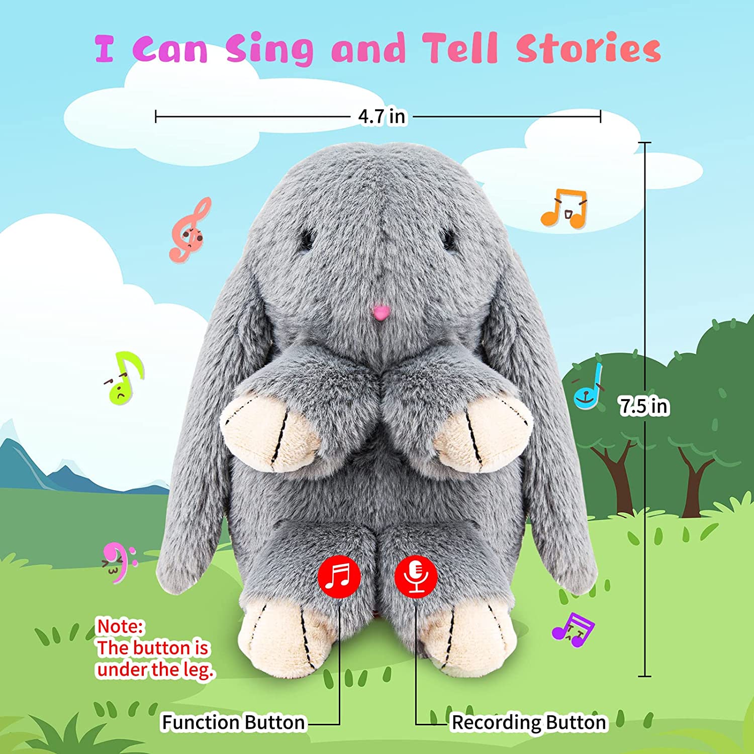 Talking Bunny Toys For Kids, Repeats What You Say, Interactive Stuffed Plush Animal Talking Toy, Singing, Dancing And Shaking For Girls Boys Image