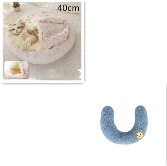 2 In 1 Dog And Cat Bed Pet Winter Bed Round Plush Warm Bed House Soft Long Plush Pets Bed Image