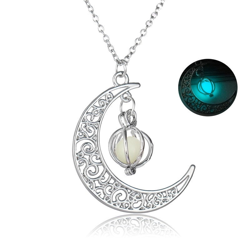 Fashion Moon Natural Glowing Stone Healing Necklace Women Gift Charm Luminous Pendant Necklace Jewelry Image