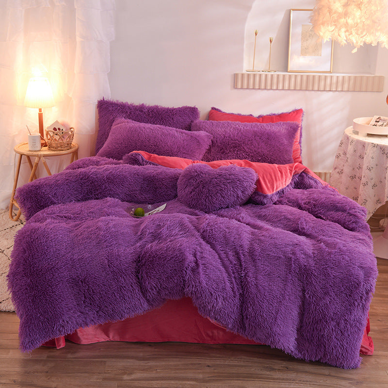 Luxury Thick Fleece Duvet Cover Queen King Winter Warm Bed Quilt Cover Pillowcase Fluffy Plush Shaggy Bedclothes Bedding Set Winter Body Keep Warm Image