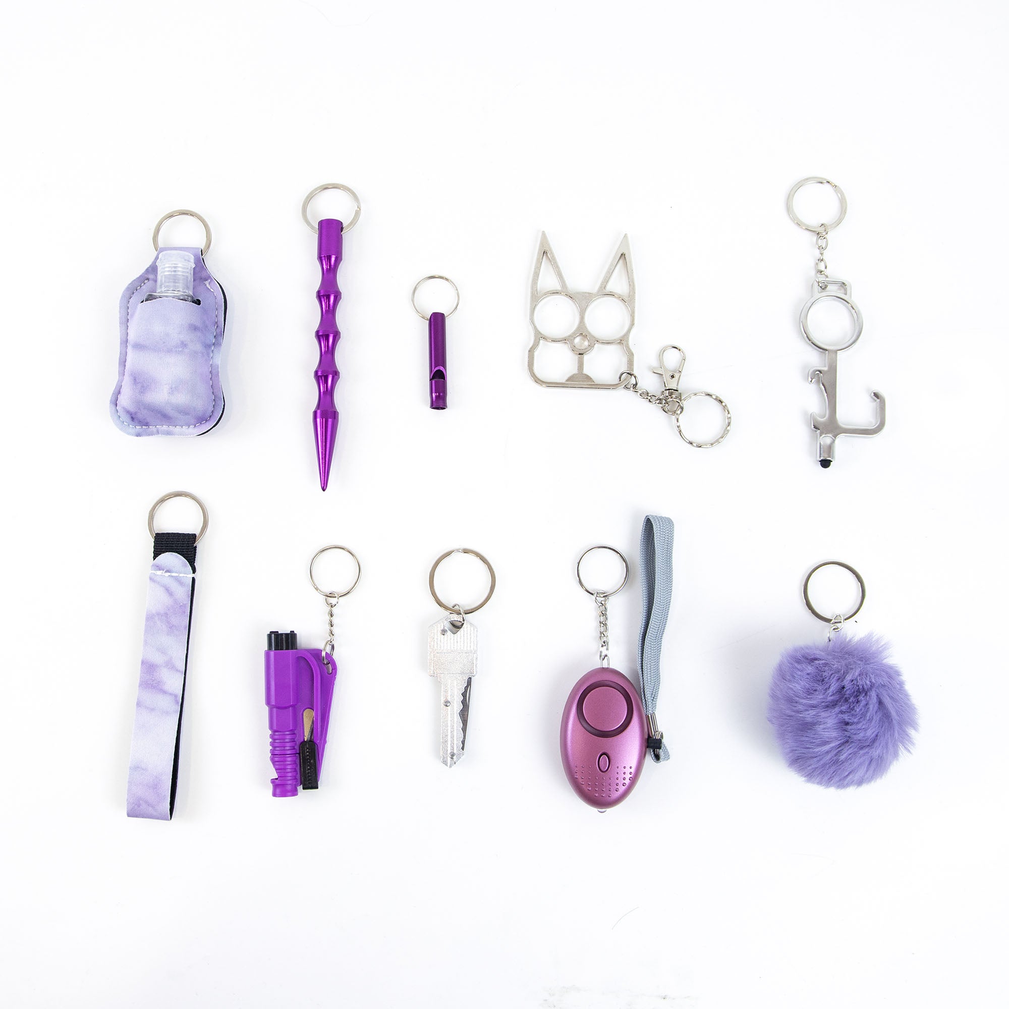 Self Defense Keychain Suit Personal Keychain For Girls Women Safety Key Ring With Hand Sanitizer Bottle Holder Pompom Whistle Image