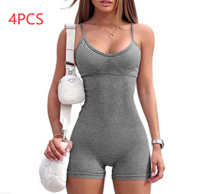 Spaghetti Strap Shorts Jumpsuit Sports Yoga Workout Tight Romper Women Fashion Fitness Sportwear Image