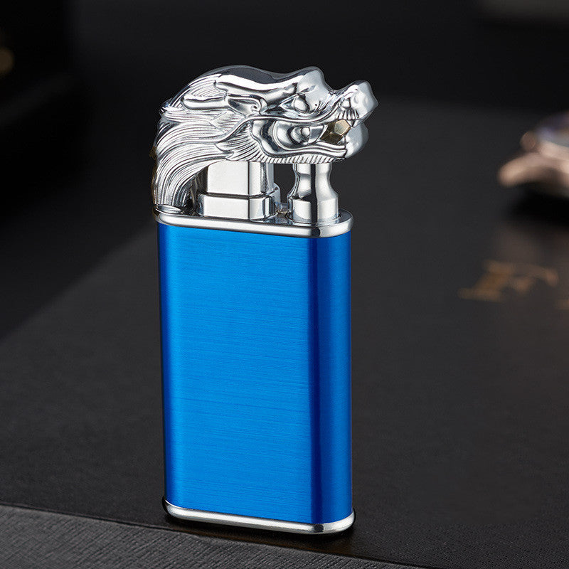 Creative Blue Flame Lighter Dolphin Dragon Tiger Double Fire Metal Winproof Lighter Inflatable Lighter Image